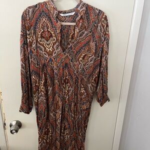 Zara Burnt Orange Paisley Long Sleeve Maxi Dress